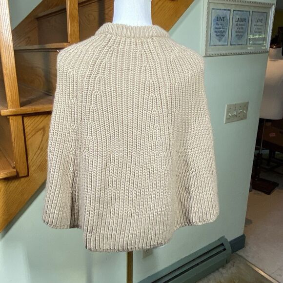 Gap Women Sz XS/S Wool Blend Dual Zipper Poncho Shawl Cape Knit Sweater Bohemian - Picture 5 of 9